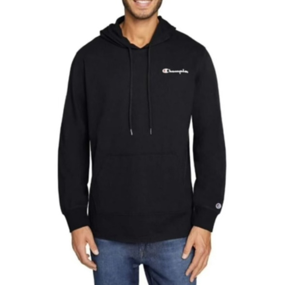 Champion Black Lightweight Pullover Hoodie Men’s Medium Cotton Jersey
